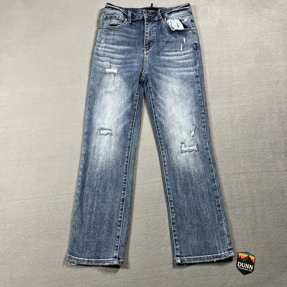 Risen Jeans Womens 28 Vintage Washed Ankle Straight Mid Rise Stretch Denim